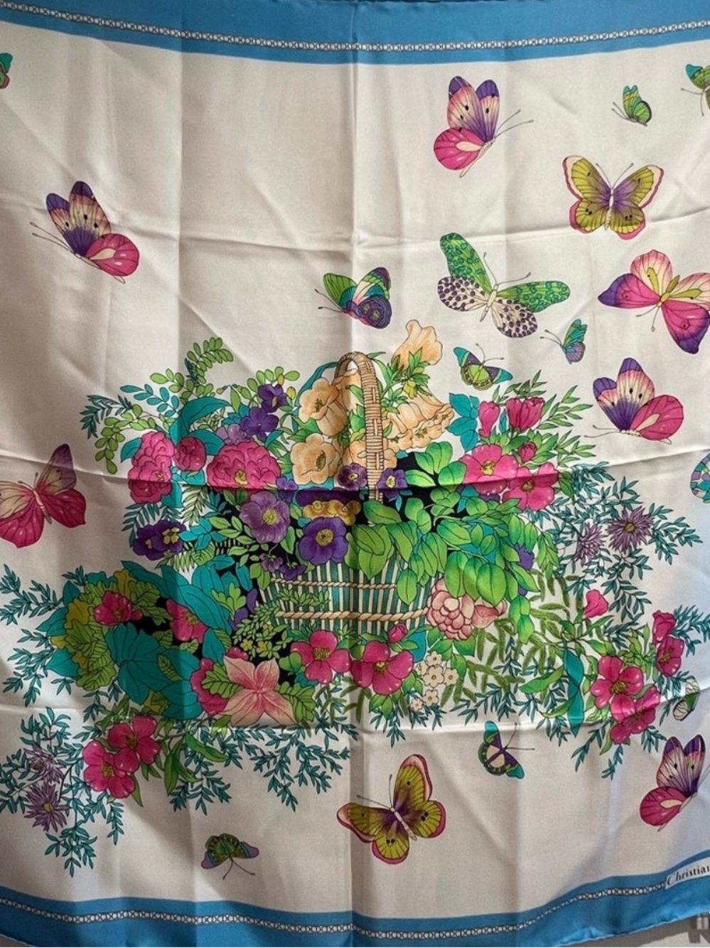 Dior Silk Scarf with Pink and Green
Butterfly Design - Picture 2 of 7